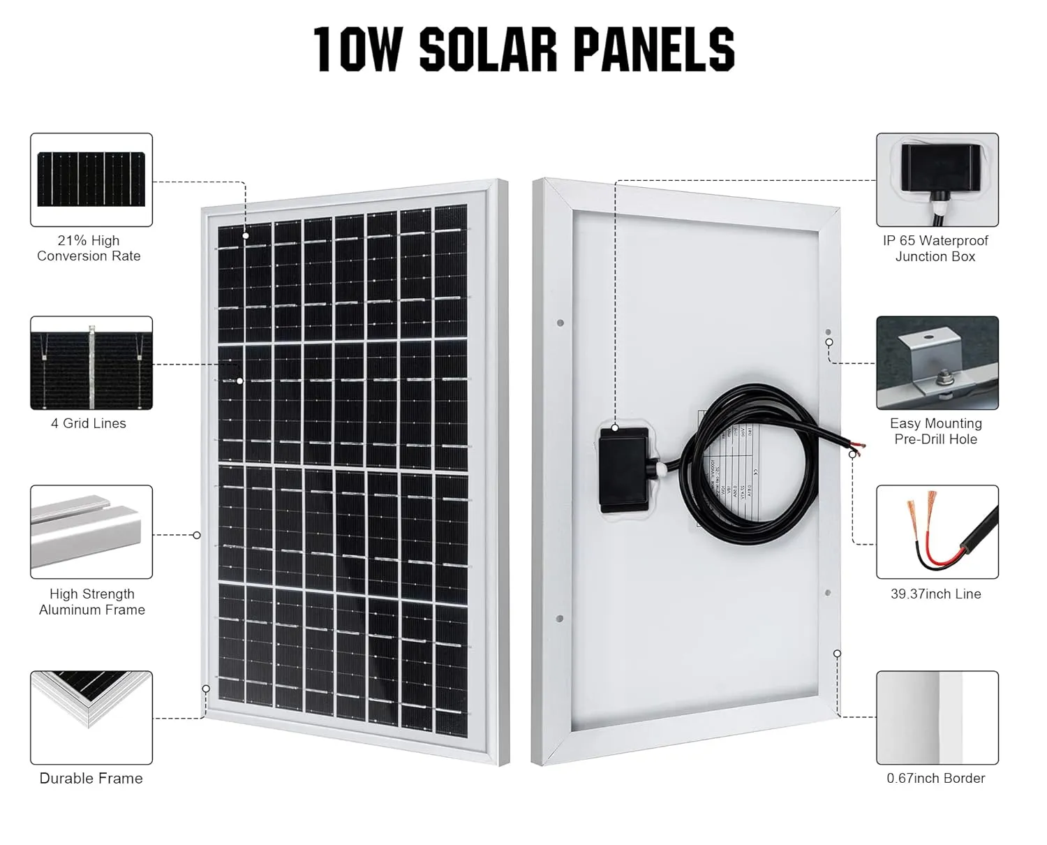 ECO-WORTHY 10W Solar Panel Battery Charger Portable for Charging 12V Battery or Vehicle Gate Opener,Electrical Fence Chicken Coop Lawn Tractor Boat