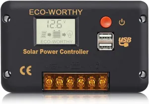 ECO-WORTHY 30A Solar Charger Controller Solar Panel Battery Intelligent Regulator with Dual USB Port Auto 12/24V PWM Positive Ground for Lithium，Lead-Acid,Gel Battery