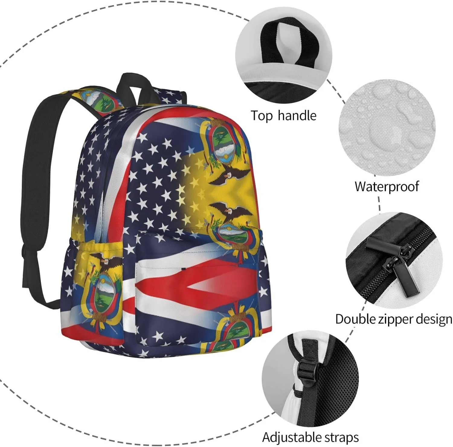 Ecuador American Flag Backpack Large Capacity Backpack Lightweight Double Shoulder Bag For Women Men Travel
