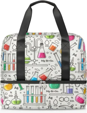 Educational Science Formulas Pattern Travel Bag Double Tier Zip Closure Weekender Bag with Leather Handle Waterproof Sports Tote Gym Bag for Swim Beach Gym Yoga