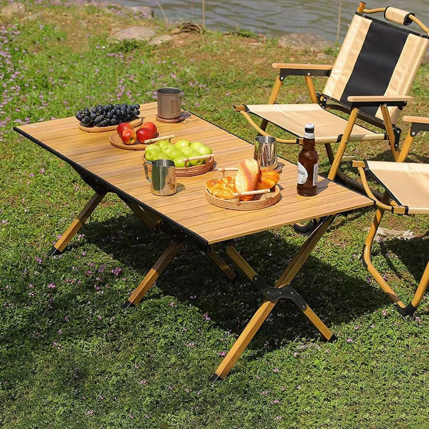 Egg Roll Picnic Table Folding Camping Table Garden Table BBQ Table，Waterproof, Portable, Lightweight, for Dining, Cooking, Picnic, Outdoor, Fishing