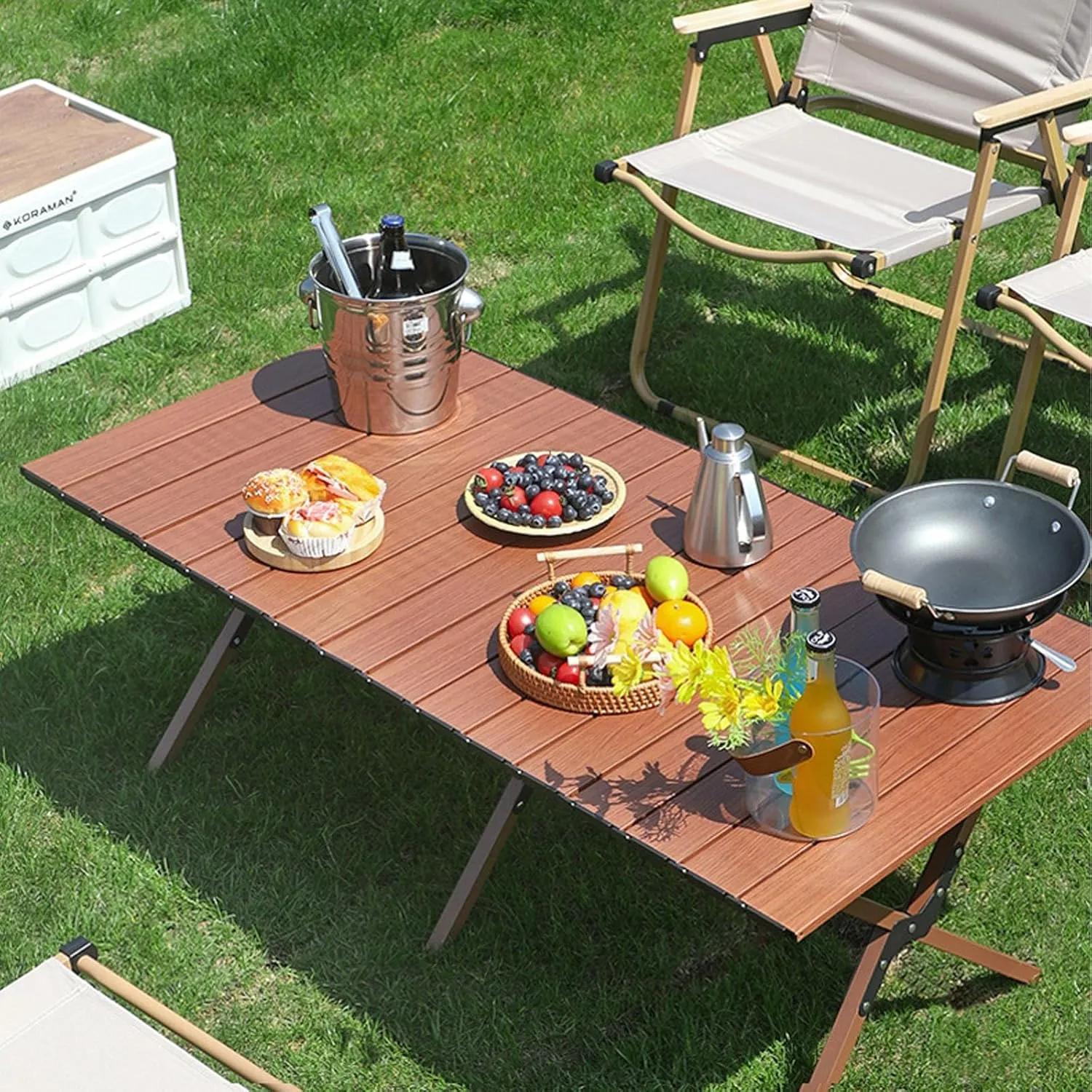 Egg Roll Picnic Table Folding Camping Table Garden Table BBQ Table，Waterproof, Portable, Lightweight, for Dining, Cooking, Picnic, Outdoor, Fishing