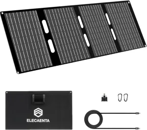 ELECAENTA 40W Solar Panel, USB C, USB A and DC 18V Output, IP68 Waterproof, Foldable Portable ETFE Solar Charger Compatible with iPhone, Samsung, Camping, Hiking, and Outdoor Power Station