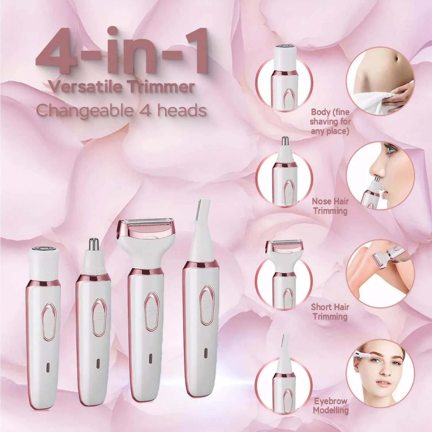 Electric Razors for Women, 4-in-1 Women’s Facial Hair Removal, Face Shaver Ebrow Trimmer Pubic Bikini Trimmer Portable Ladies Shaver Womens Razors for Shaving
