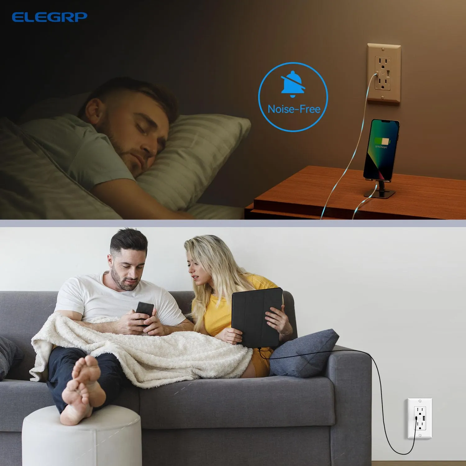 ELEGRP USB Wall Outlets, 15 Amp USB C Wall Outlets Receptacles, Outlets with USB A and USB C Ports, Tamper Resistant Receptacle, Wall Plate Included, UL Listed, 5 Pack, White