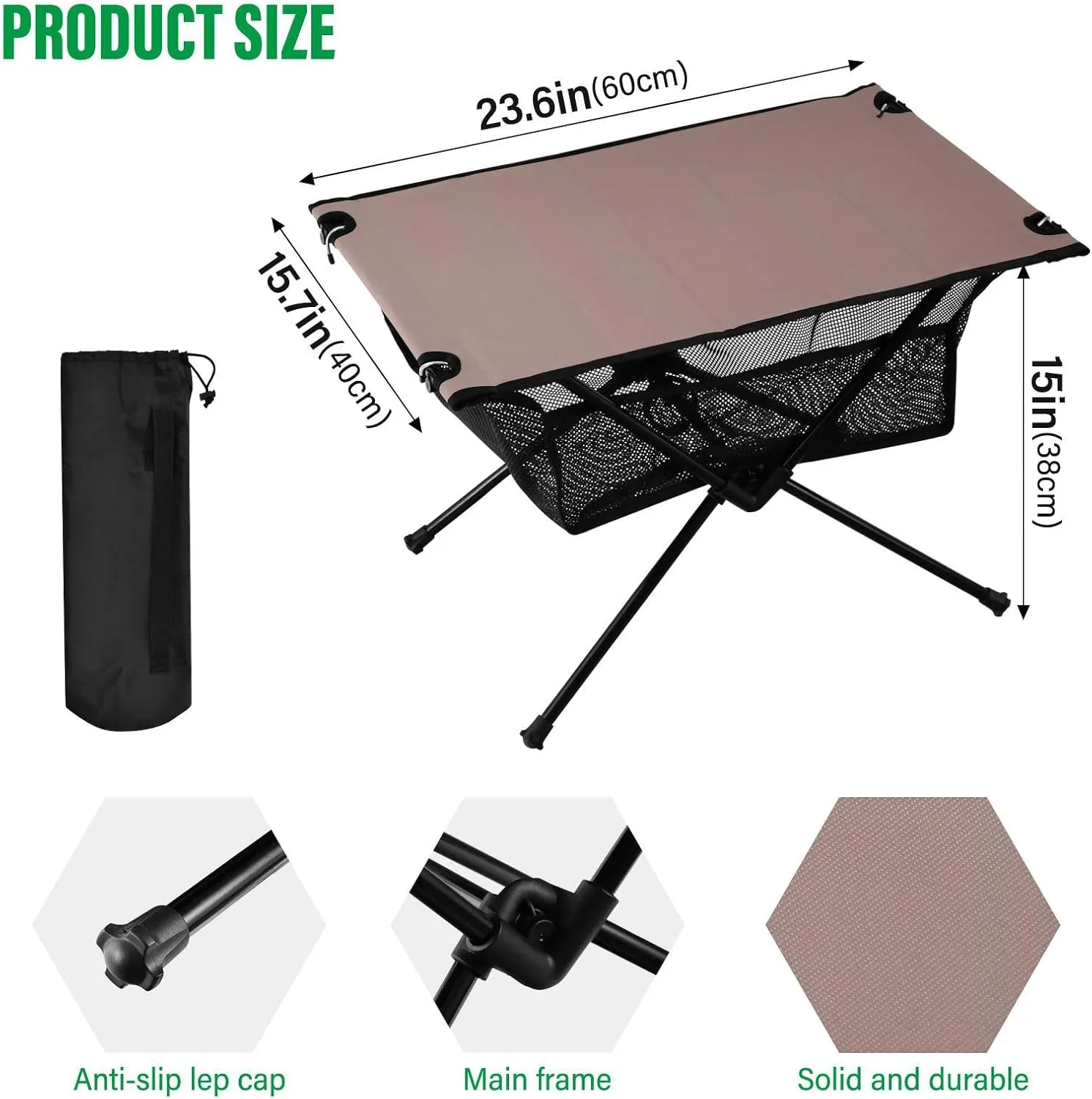 Emelivor Brown Gradient Folding Camping Table Portable Beach Table with Carry Bag Small Craft Table for Outdoor Hiking Camping Picnic Travel