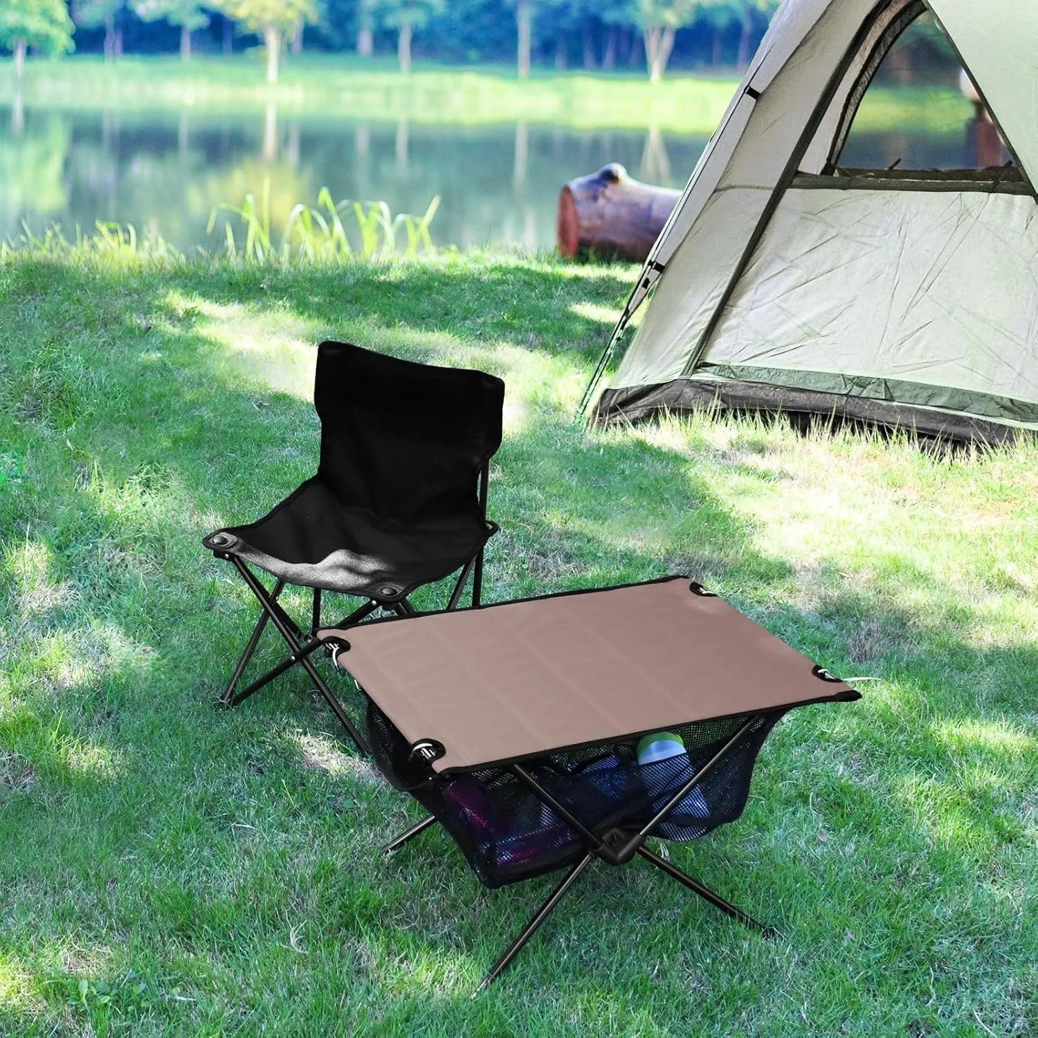 Emelivor Brown Gradient Folding Camping Table Portable Beach Table with Carry Bag Small Craft Table for Outdoor Hiking Camping Picnic Travel