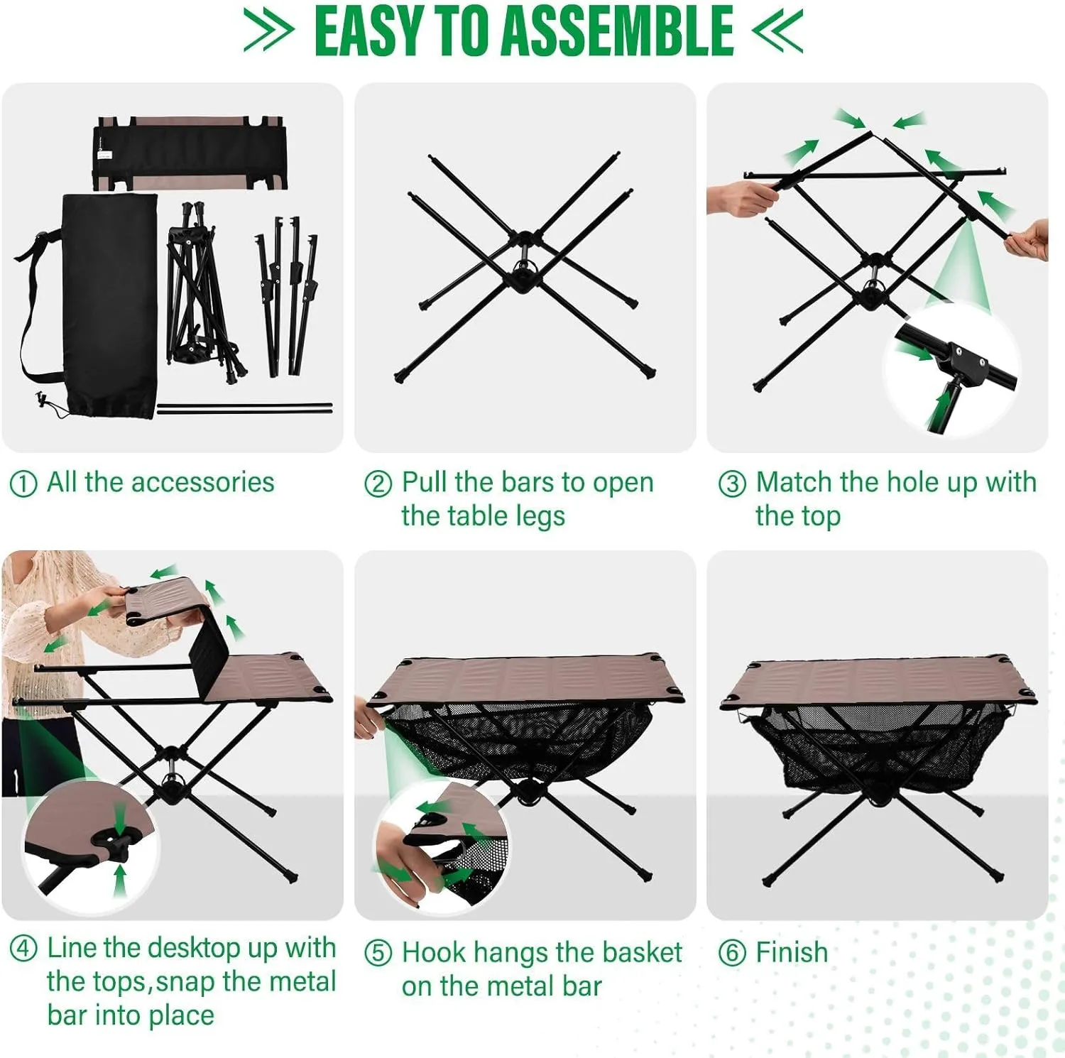 Emelivor Brown Gradient Folding Camping Table Portable Beach Table with Carry Bag Small Craft Table for Outdoor Hiking Camping Picnic Travel