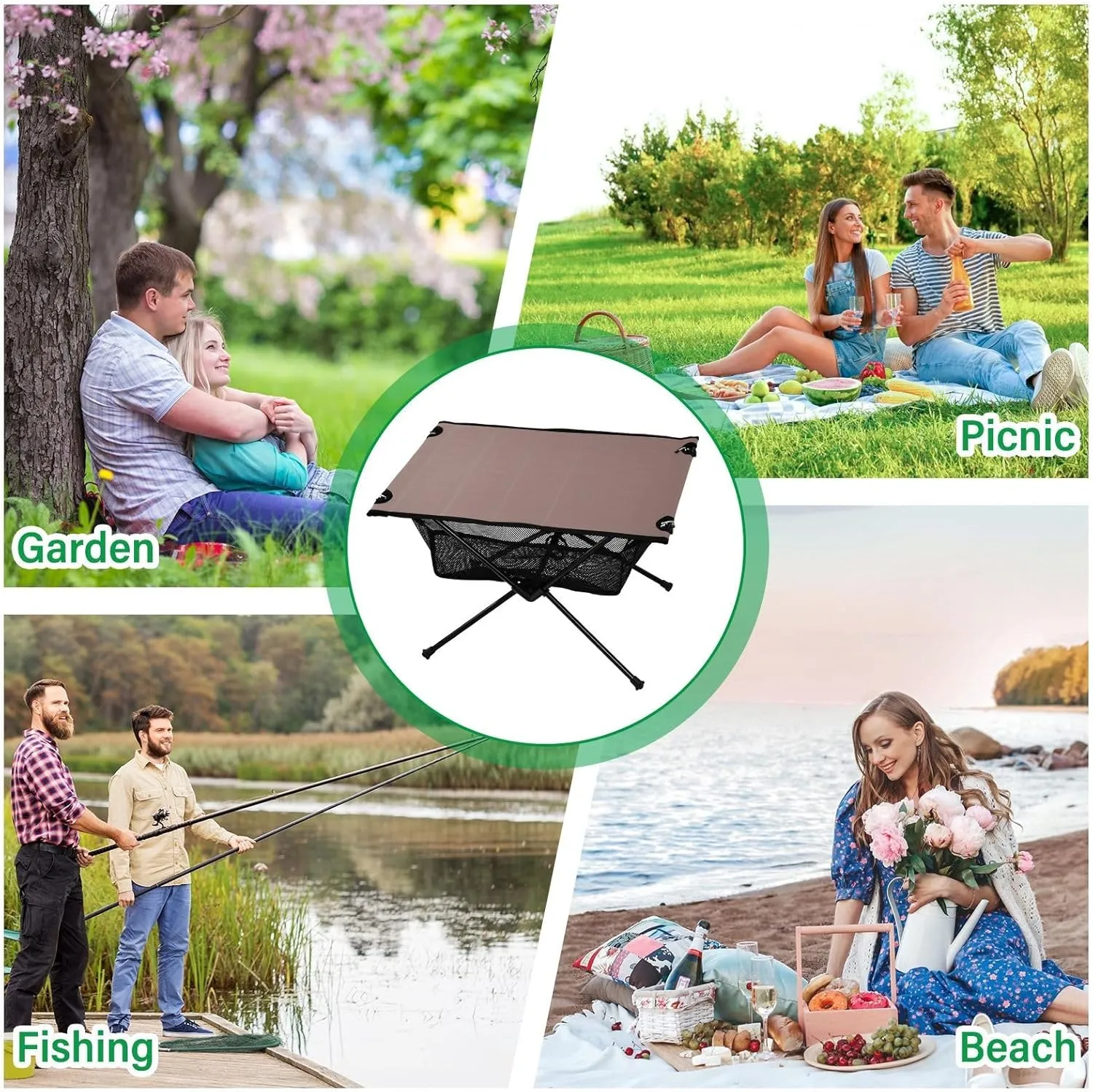 Emelivor Brown Gradient Folding Camping Table Portable Beach Table with Carry Bag Small Craft Table for Outdoor Hiking Camping Picnic Travel