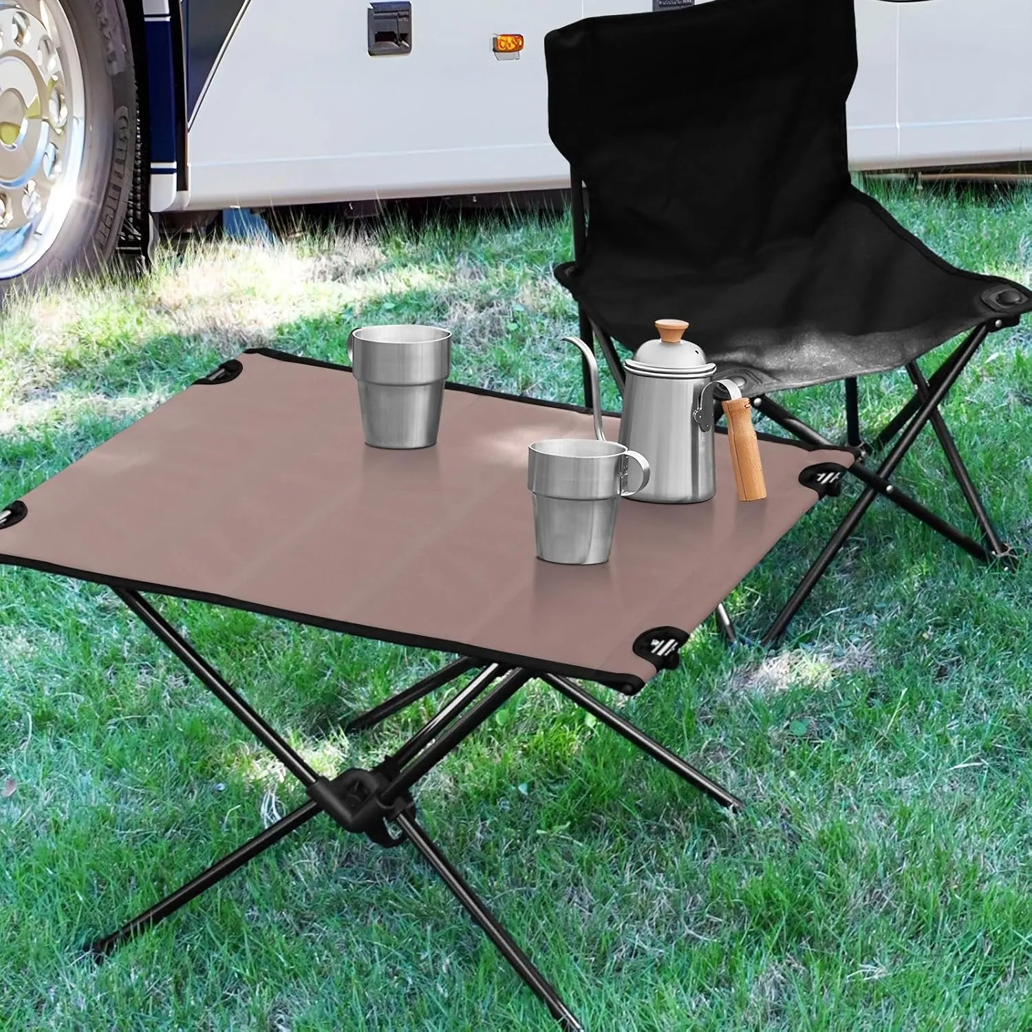 Emelivor Brown Gradient Folding Camping Table Portable Beach Table with Carry Bag Small Craft Table for Outdoor Hiking Camping Picnic Travel