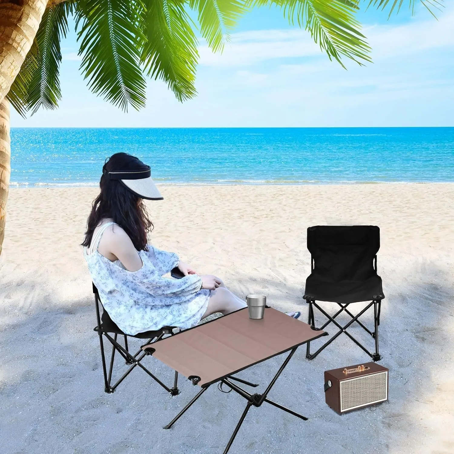 Emelivor Brown Gradient Folding Camping Table Portable Beach Table with Carry Bag Small Craft Table for Outdoor Hiking Camping Picnic Travel
