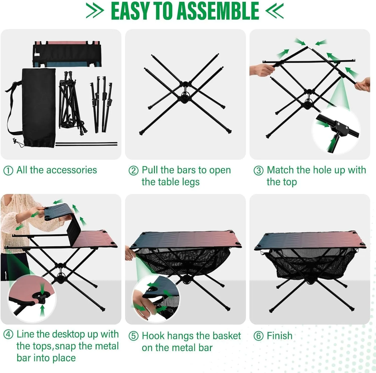 Emelivor Pink Blue Gradient Folding Camping Table Portable Beach Table with Carry Bag Small Card Table for Picnic Outdoor Fishing Camping Travel