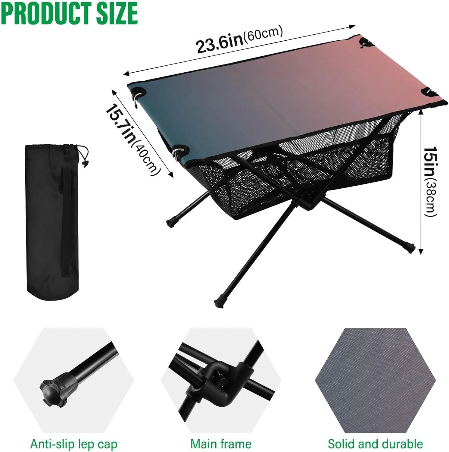 Emelivor Pink Blue Gradient Folding Camping Table Portable Beach Table with Carry Bag Small Card Table for Picnic Outdoor Fishing Camping Travel