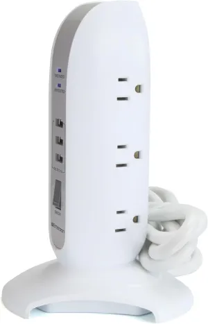 Emerson EAP-1001 5-Outlet Power Strip Tower with 3 USB Charging Ports, Surge Protection, and Overload Protection – Ideal for Home, Office, and Devices Like Laptops, Phones, and Tablets