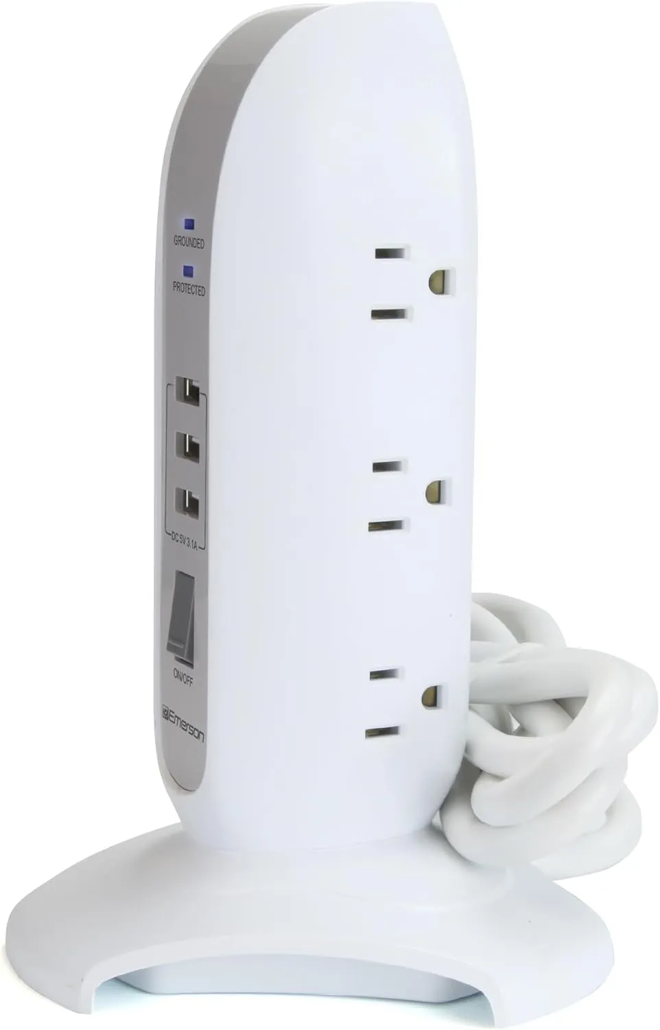 Emerson EAP-1001 5-Outlet Power Strip Tower with 3 USB Charging Ports, Surge Protection, and Overload Protection – Ideal for Home, Office, and Devices Like Laptops, Phones, and Tablets
