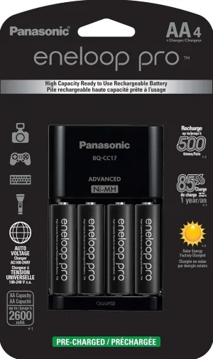 Eneloop Panasonic BK-4HCCA16FA pro AAA High Capacity & c BK-3HCCA8BA pro AA High Capacity Ni-MH Pre-Charged & c K-KJ17KHCA4A Advanced Individual Cell Battery Charger Pack