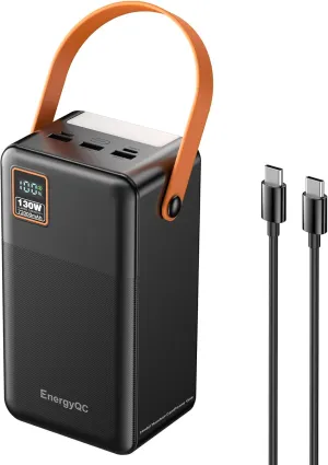 EnergyQC Power Bank, 72000mAh Portable Power Station, 130W Max Battery Pack, 266.4Wh Fast Charging Compatible with Laptop MacBook iPhone Samsung for Outdoors Camping Travel