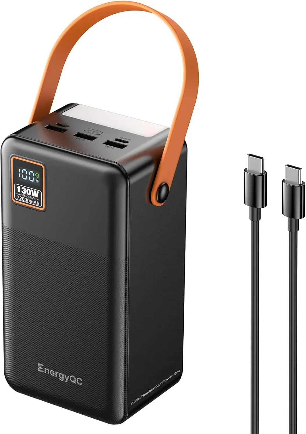 EnergyQC Power Bank, 72000mAh Portable Power Station, 130W Max Battery Pack, 266.4Wh Fast Charging Compatible with Laptop MacBook iPhone Samsung for Outdoors Camping Travel