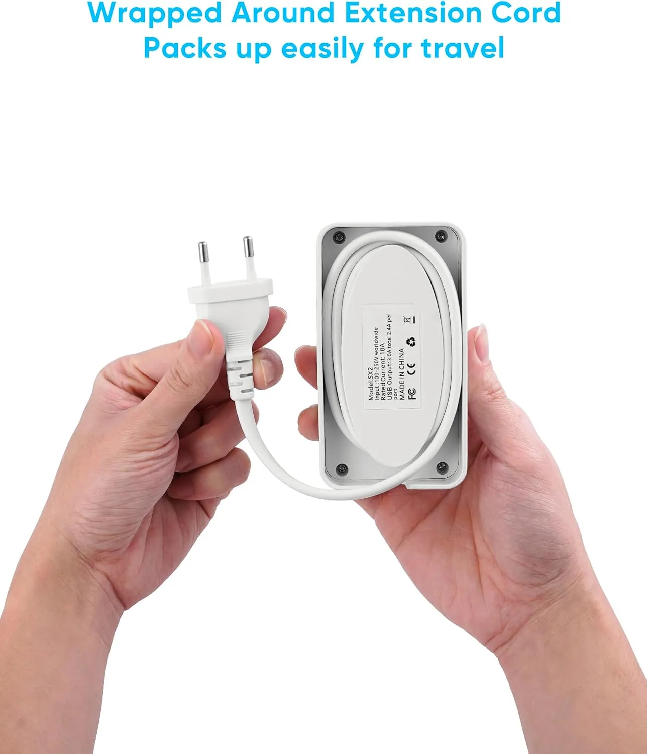 European Travel Plug Adapter, EU/UK/US Travel Plug Adapter Power Strip, 6 AC Outlets, 4 USB Ports (2 USB C), 3ft Wrapped Around Extension Cord, Universal Travel Adapter