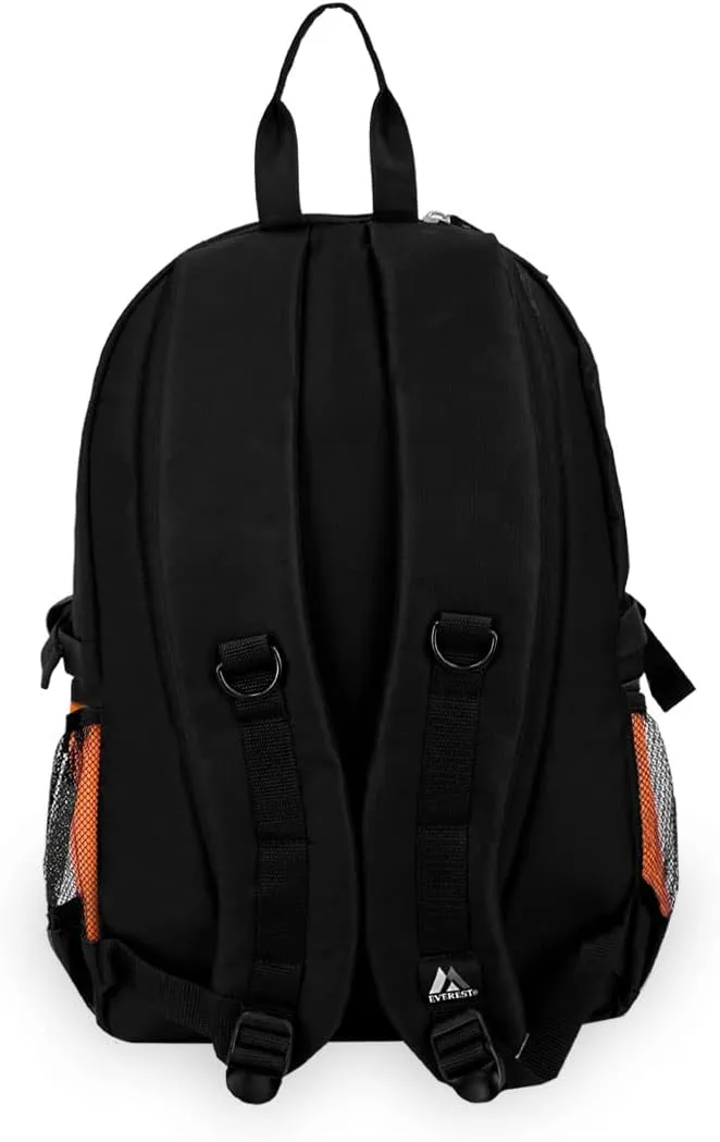 Everest Luggage Backpack with Dual Mesh Pocket, Orange/Gray/Black, Orange/Gray/Black, One Size