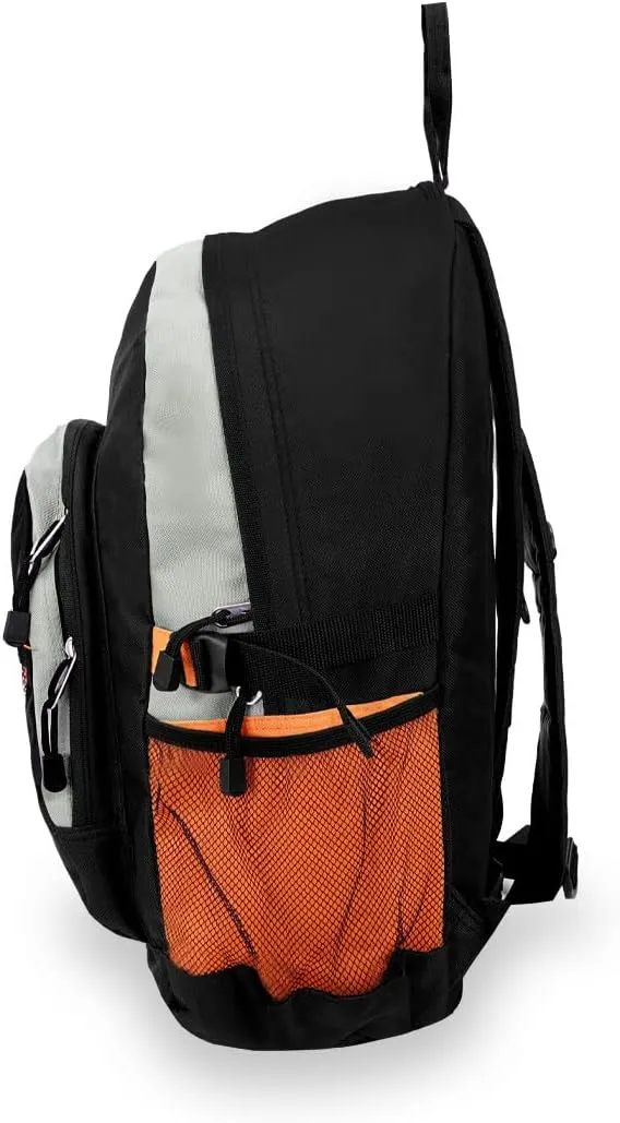 Everest Luggage Backpack with Dual Mesh Pocket, Orange/Gray/Black, Orange/Gray/Black, One Size