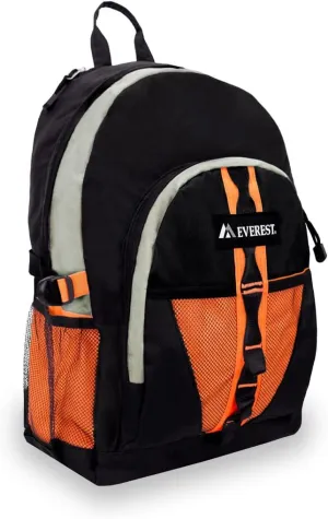 Everest Luggage Backpack with Dual Mesh Pocket, Orange/Gray/Black, Orange/Gray/Black, One Size