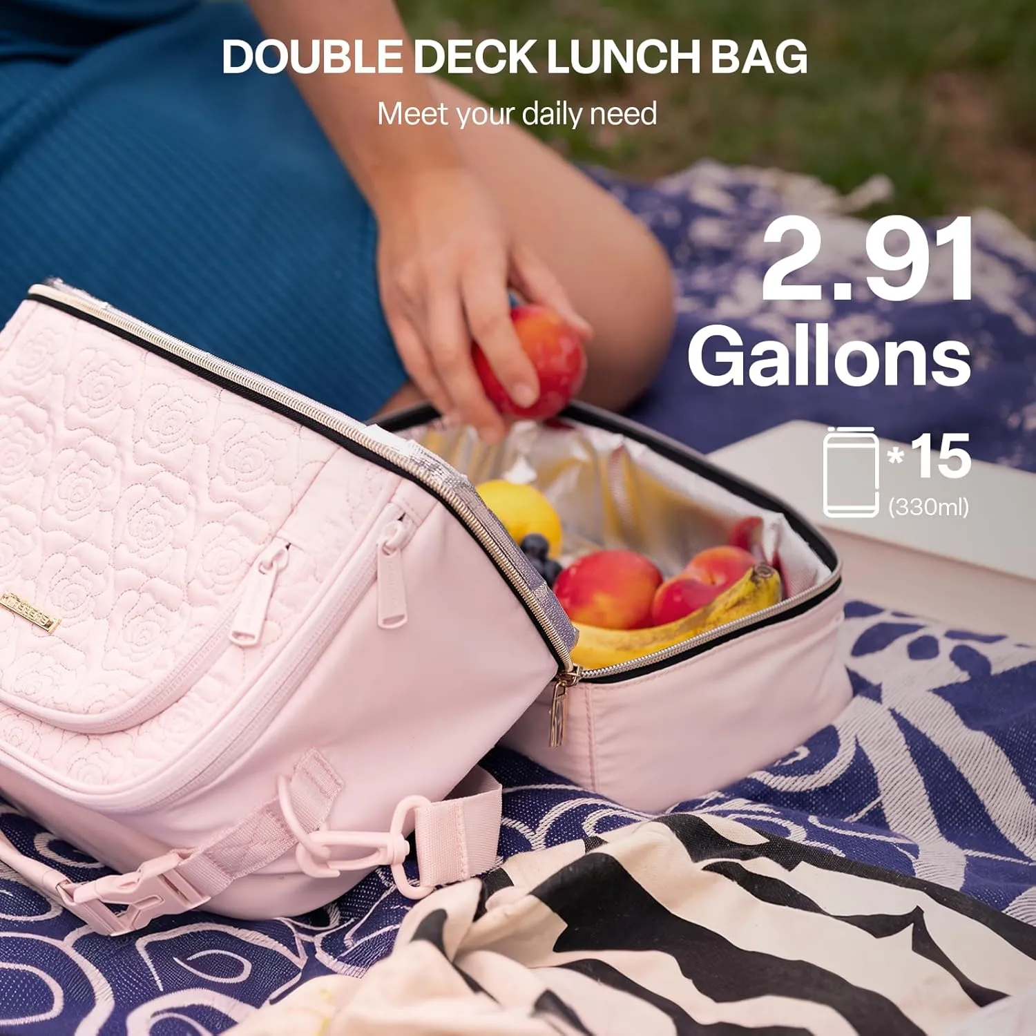 Everfun Double Deck Lunch Box for Women Insulated Large Lunch Bag Leakproof Reusable Tote Bag Lunch Cooler for Work, Pink