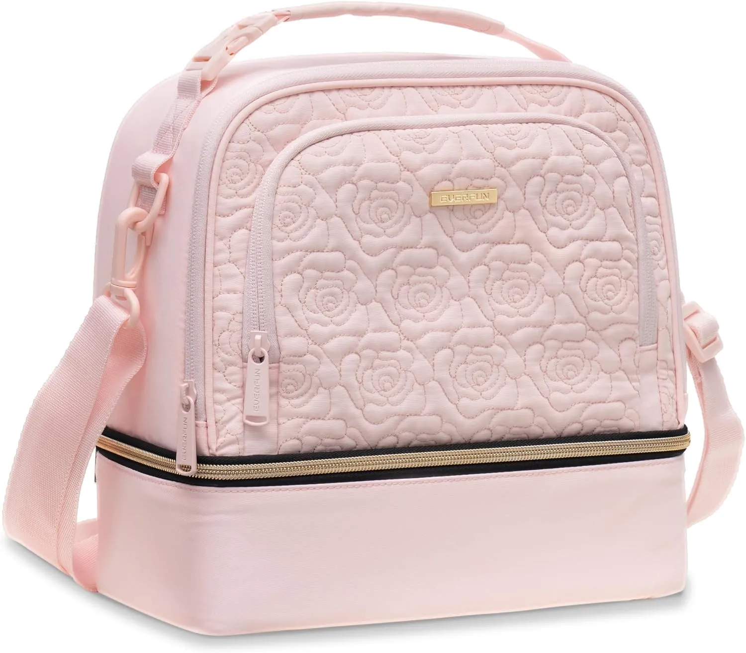 Everfun Double Deck Lunch Box for Women Insulated Large Lunch Bag Leakproof Reusable Tote Bag Lunch Cooler for Work, Pink