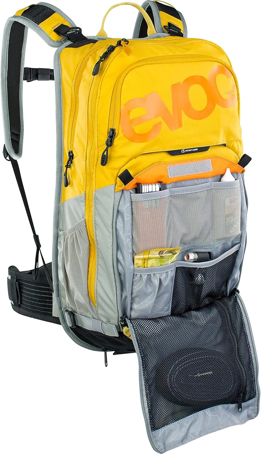 EVOC STAGE 18 technical daypack for bike tours and trails (huge storage space, well thought-out pocket management, maximum back ventilation, adjustable shoulder straps), Curry/Stone