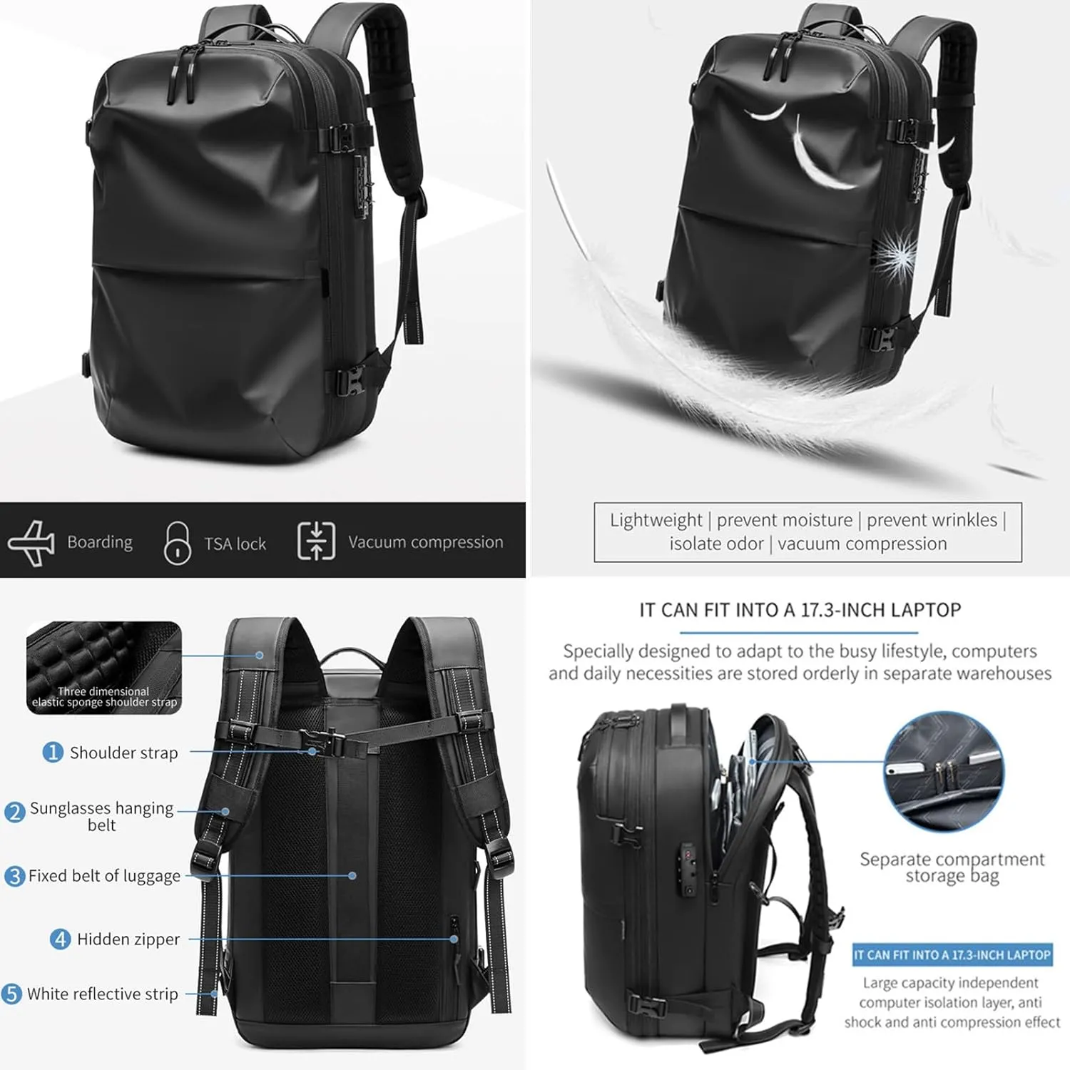 Expandable Large Capacity Backpack with Vacuum Compression,60l Multifunctional Outdoors Waterproof Hiking Travel Bag, Blue