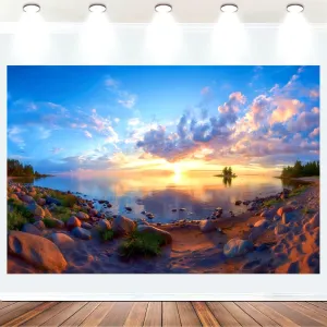 Fabric 7x5ft Seaside Beach Photography Backdrop Ocean Sunset Sunrise Reef Beach View Background Tropical Hawaii Scenery Summer Travel Vacation Kids Adults Video Portrait Photo Booth Props