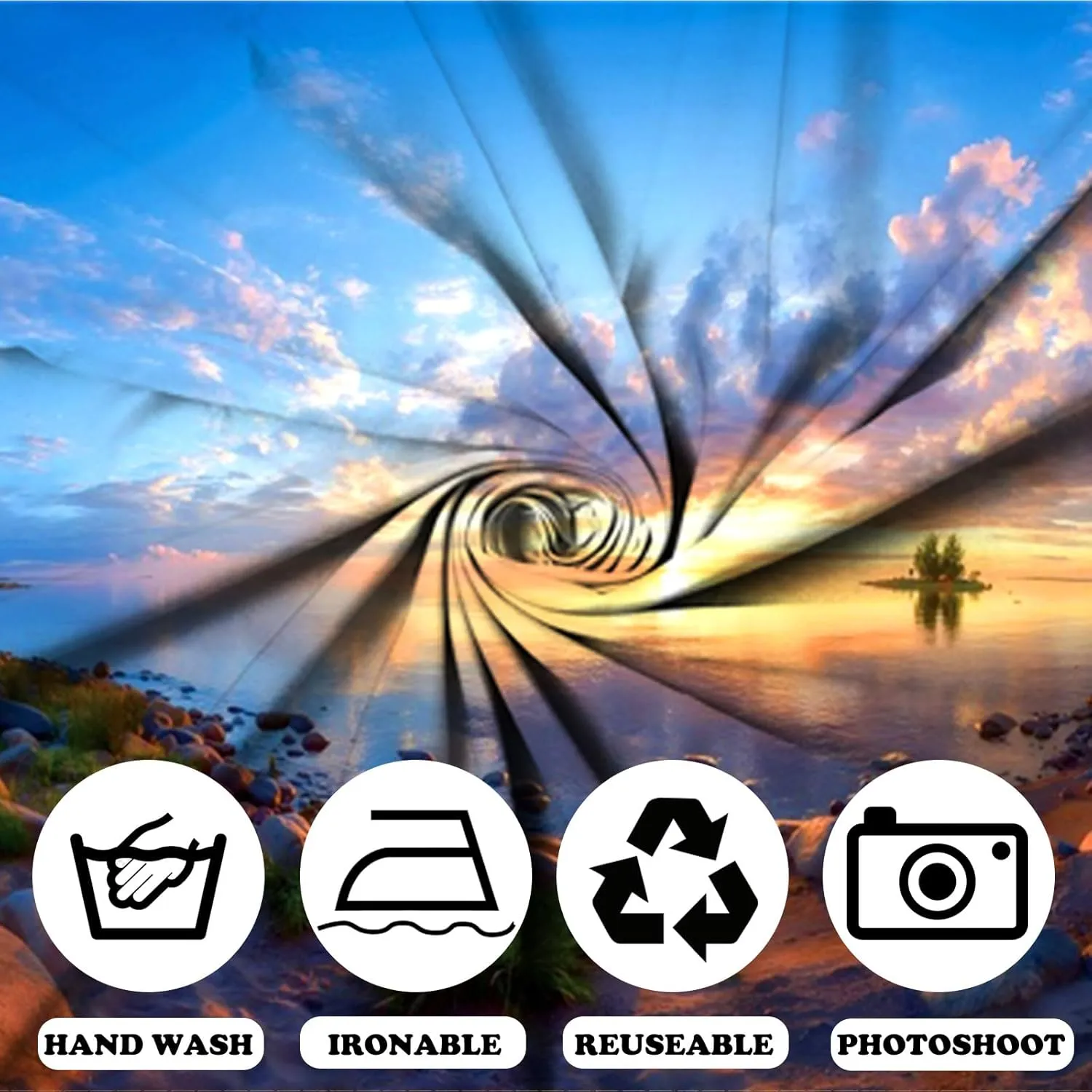Fabric 7x5ft Seaside Beach Photography Backdrop Ocean Sunset Sunrise Reef Beach View Background Tropical Hawaii Scenery Summer Travel Vacation Kids Adults Video Portrait Photo Booth Props