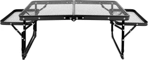 FAHKNS Camping Grill Table, Folding Camping Table with 2 Wing Panels,Height Adjustable Metal Table,Easy Carry, Waterproof and Heat for Camping,Picnic and BBQ,2 Heights