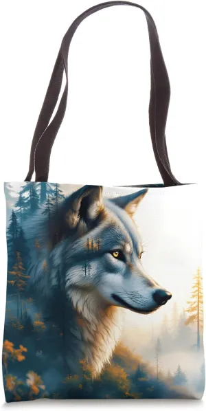 Fantasy Cute Double Exposition Wolf Tote Bag