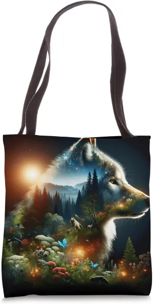 Fantasy Cute Wolf Double Exposition Tote Bag