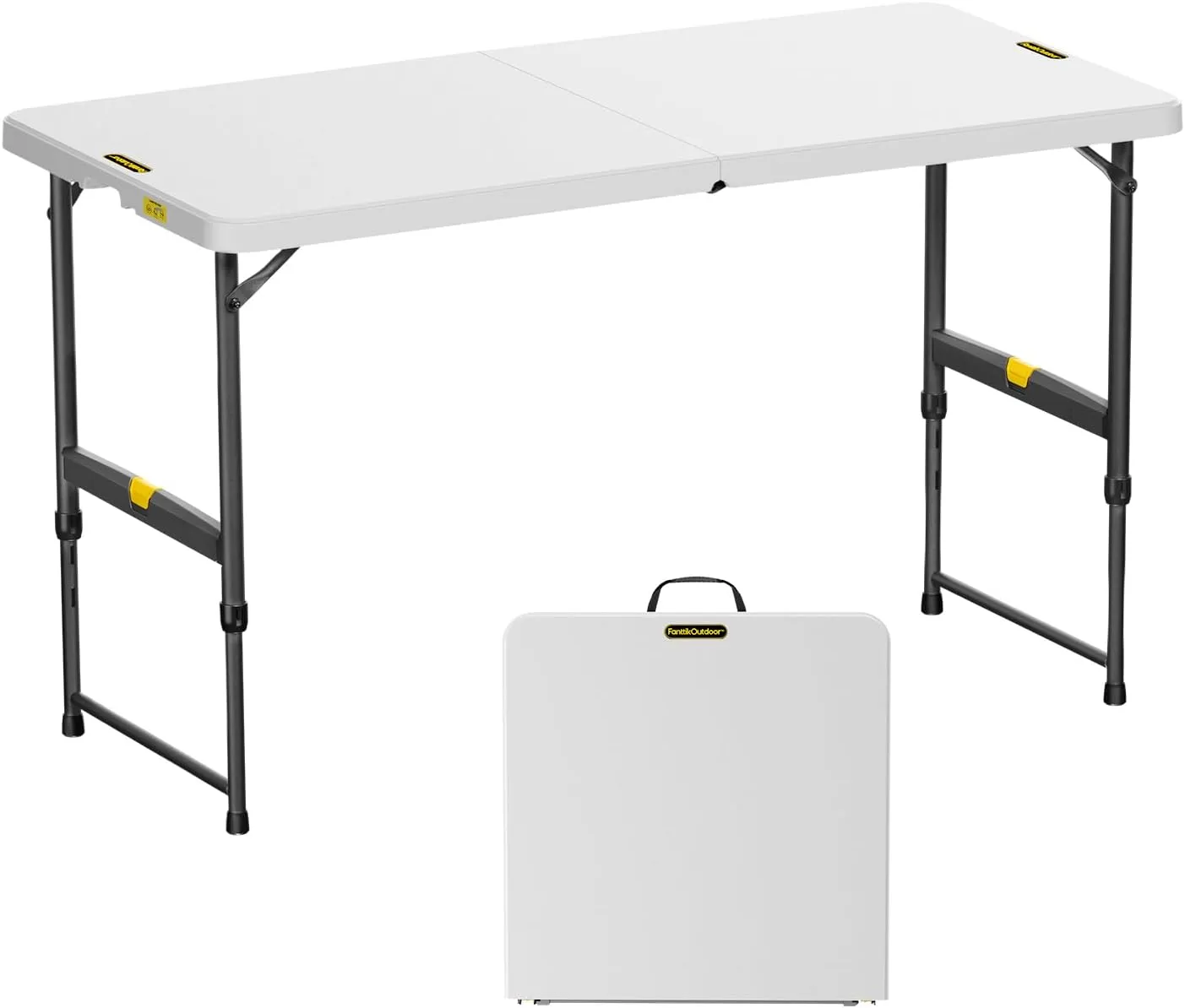 FanttikOutdoor 4ft Portable Folding Table, One-Handed Height Adjustment, 4 Heights, Gravity Lock, Carry Handle, Indoor Outdoor Heavy Duty Fold-in-Half Utility Table, Party, Granite White Zeta X4 Pro