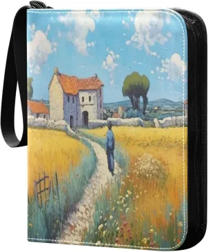 Farm Painting Card Binder with Double Sided PU Leather Holder Albums Book with 400 Pockets for Collectible Trading Card Games Card