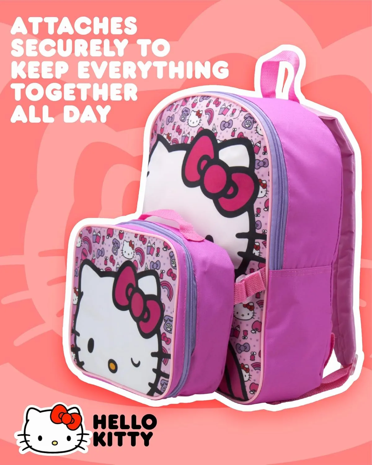Fast Forward Kids Backpack - Disney Frozen Spider-Man Paw Patrol - 15" School Bookbag with Lunch Box for Boys and Girls, Size One Size, Hello Kitty Pink