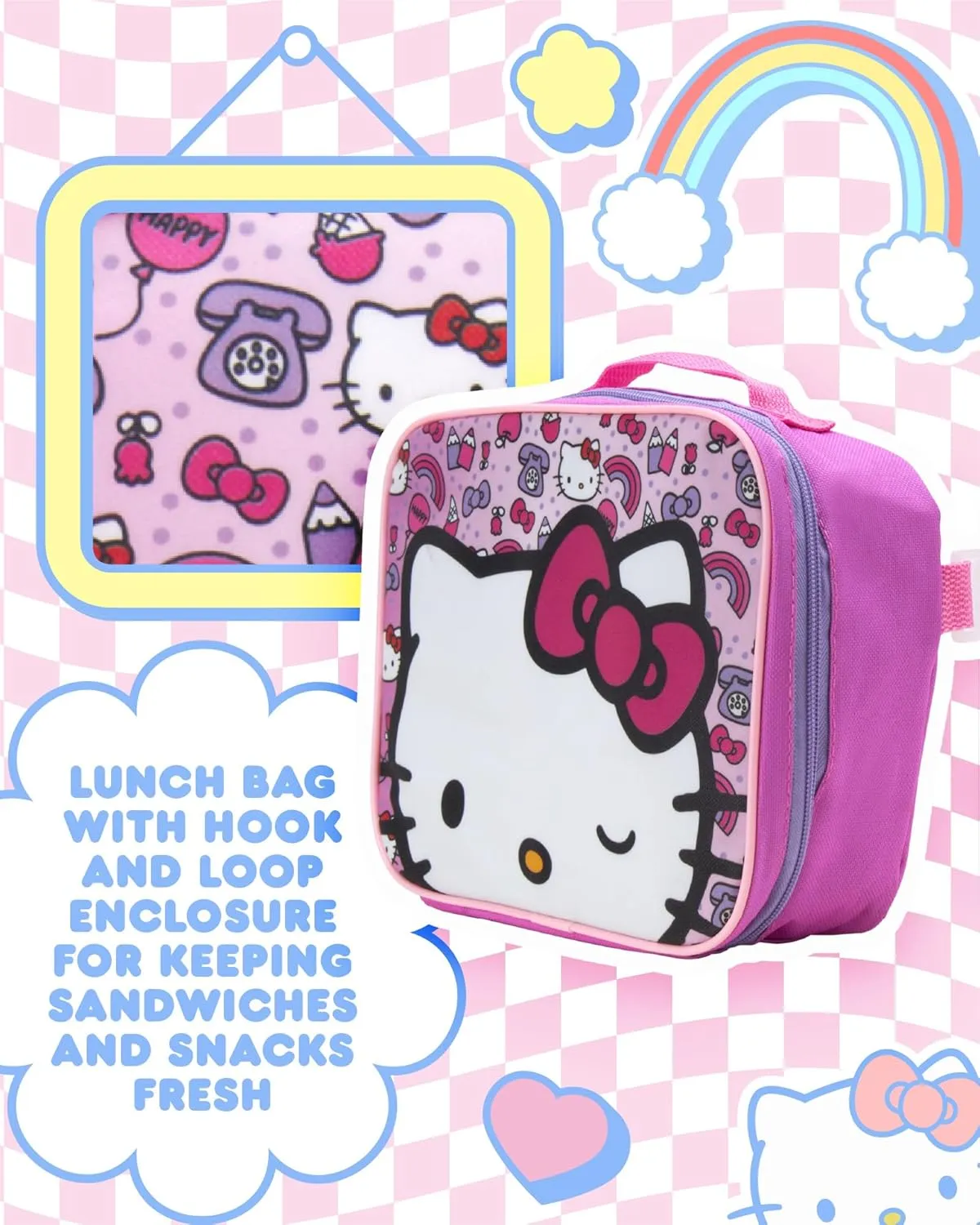 Fast Forward Kids Backpack - Disney Frozen Spider-Man Paw Patrol - 15" School Bookbag with Lunch Box for Boys and Girls, Size One Size, Hello Kitty Pink
