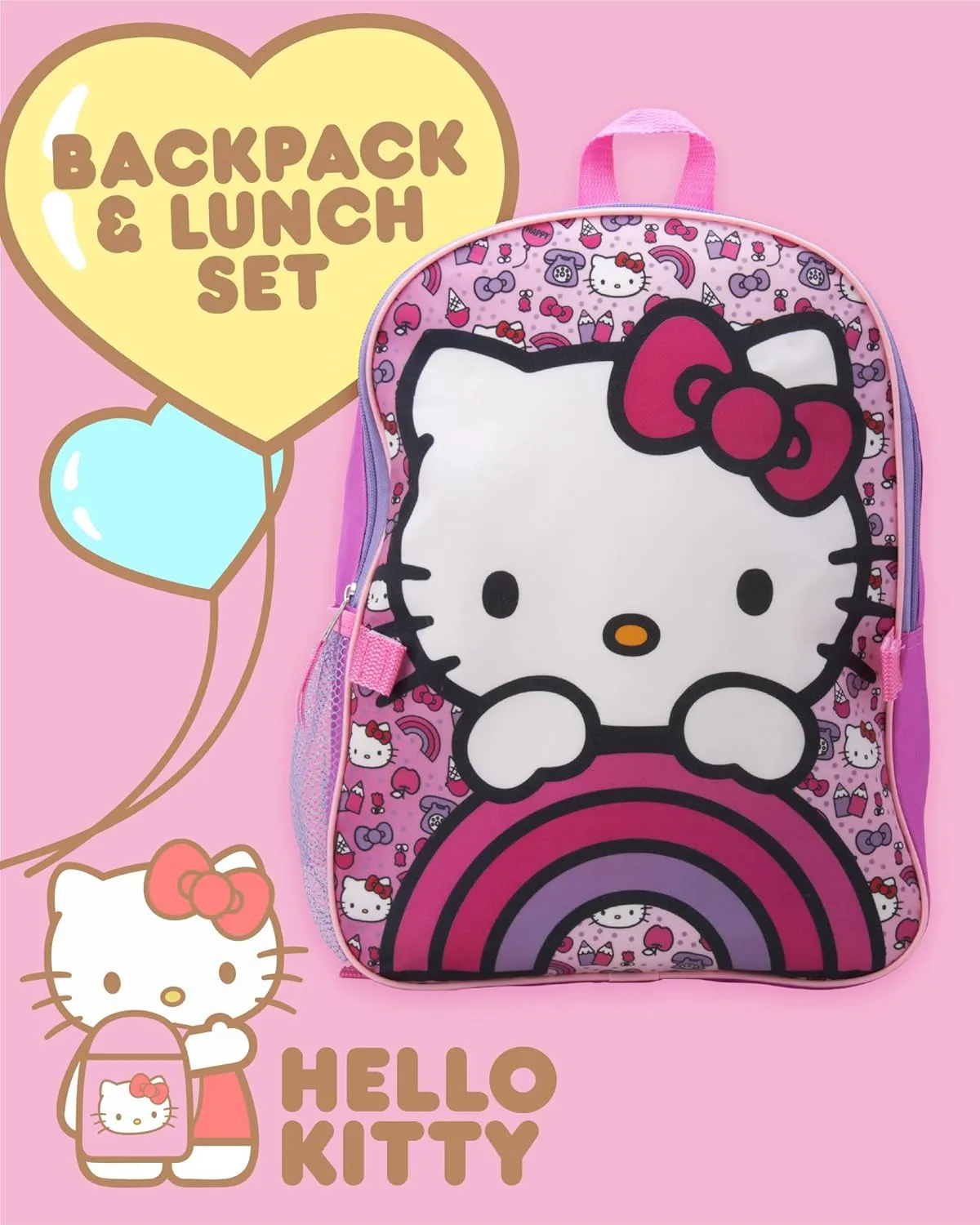 Fast Forward Kids Backpack - Disney Frozen Spider-Man Paw Patrol - 15" School Bookbag with Lunch Box for Boys and Girls, Size One Size, Hello Kitty Pink