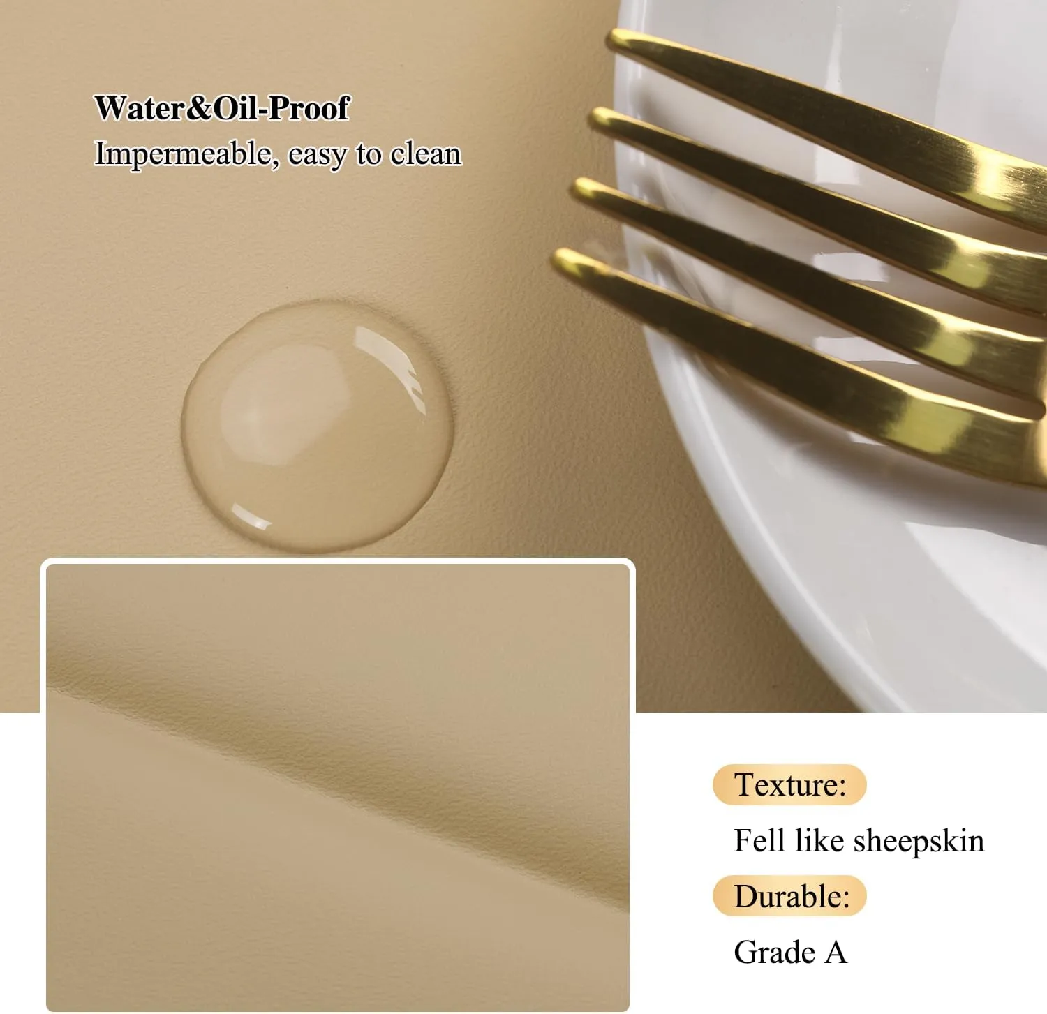 Faux Leather Rectangle Table Cloths Warm Tablecloth for Party, Camping, Picnic, Kitchen and Dining Room Table Decor (Almond, 87"X55")