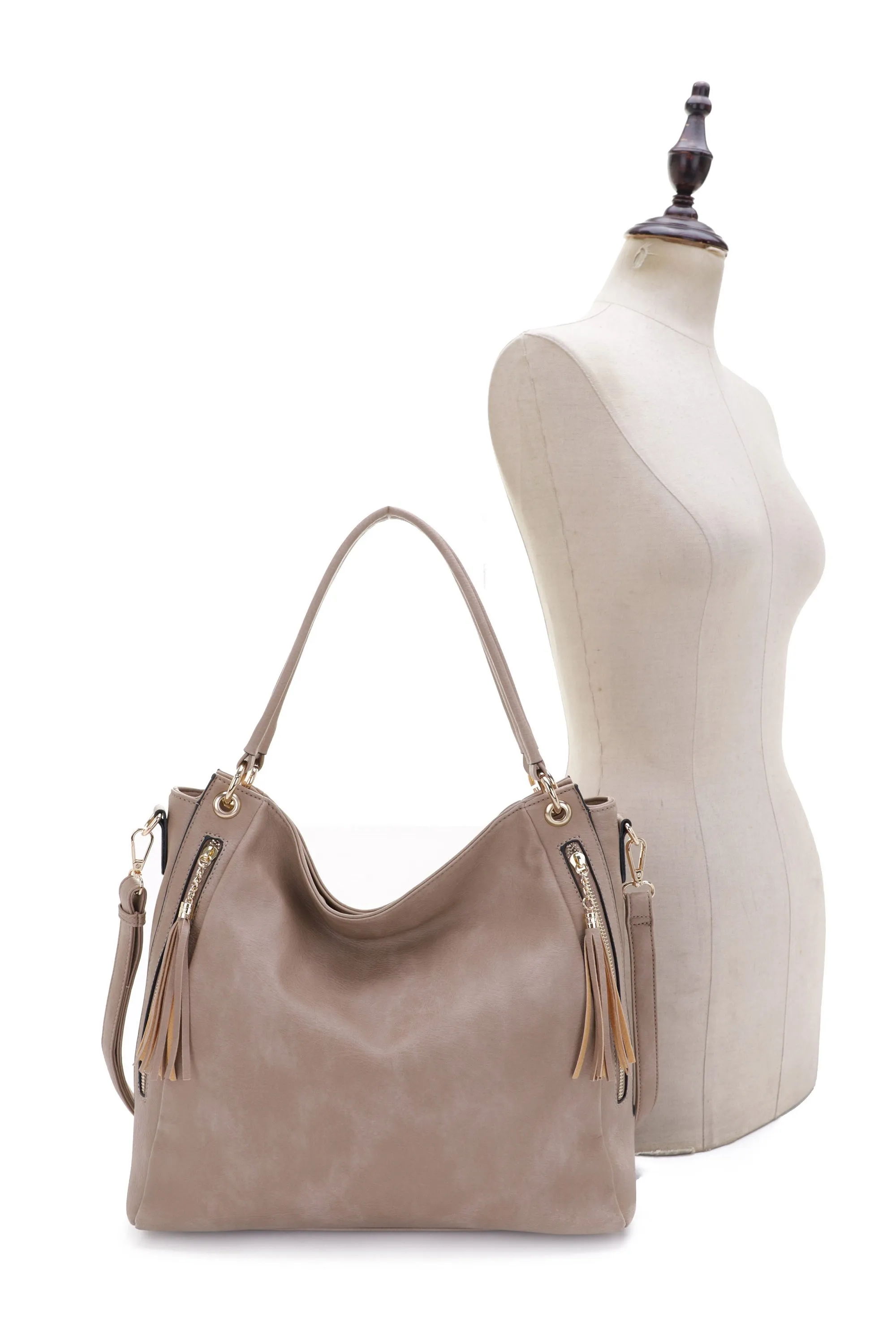 FC20496 Tonya Double Zipper 2 in 1 Hobo Bag With Wristlet