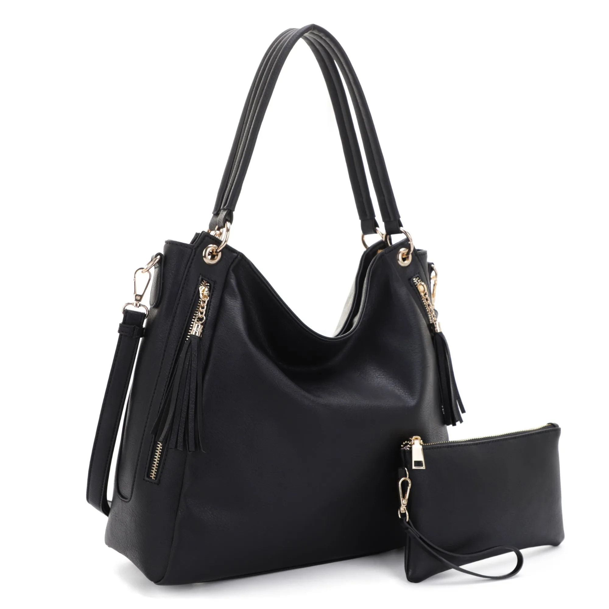 FC20496 Tonya Double Zipper 2 in 1 Hobo Bag With Wristlet