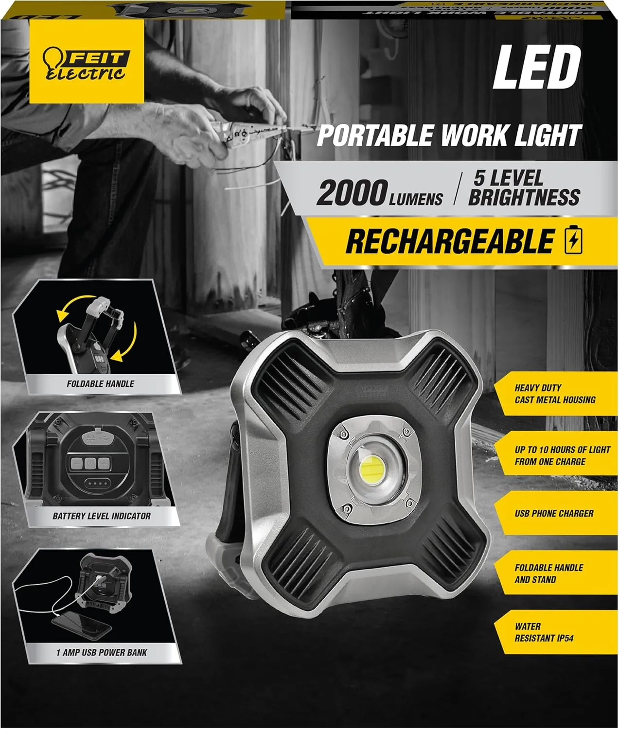 Feit Electric WORK2000 2000 Lumens Ultra Bright Rechargeable Portable LED Work Light