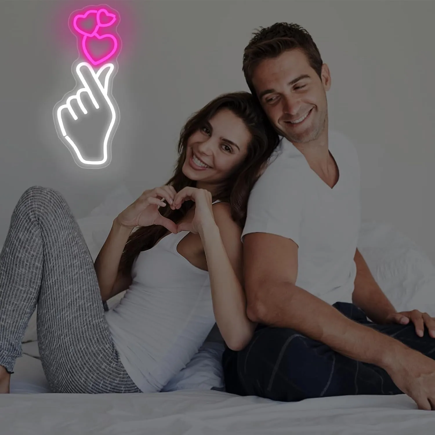 Finger Heart Neon Sign for Wall, Hand Love Heart LED Neon Light for Valentines Day Gift, USB Powered Dimmable Neon Sign for Home, Party, Wedding, 17.7"x7.1"
