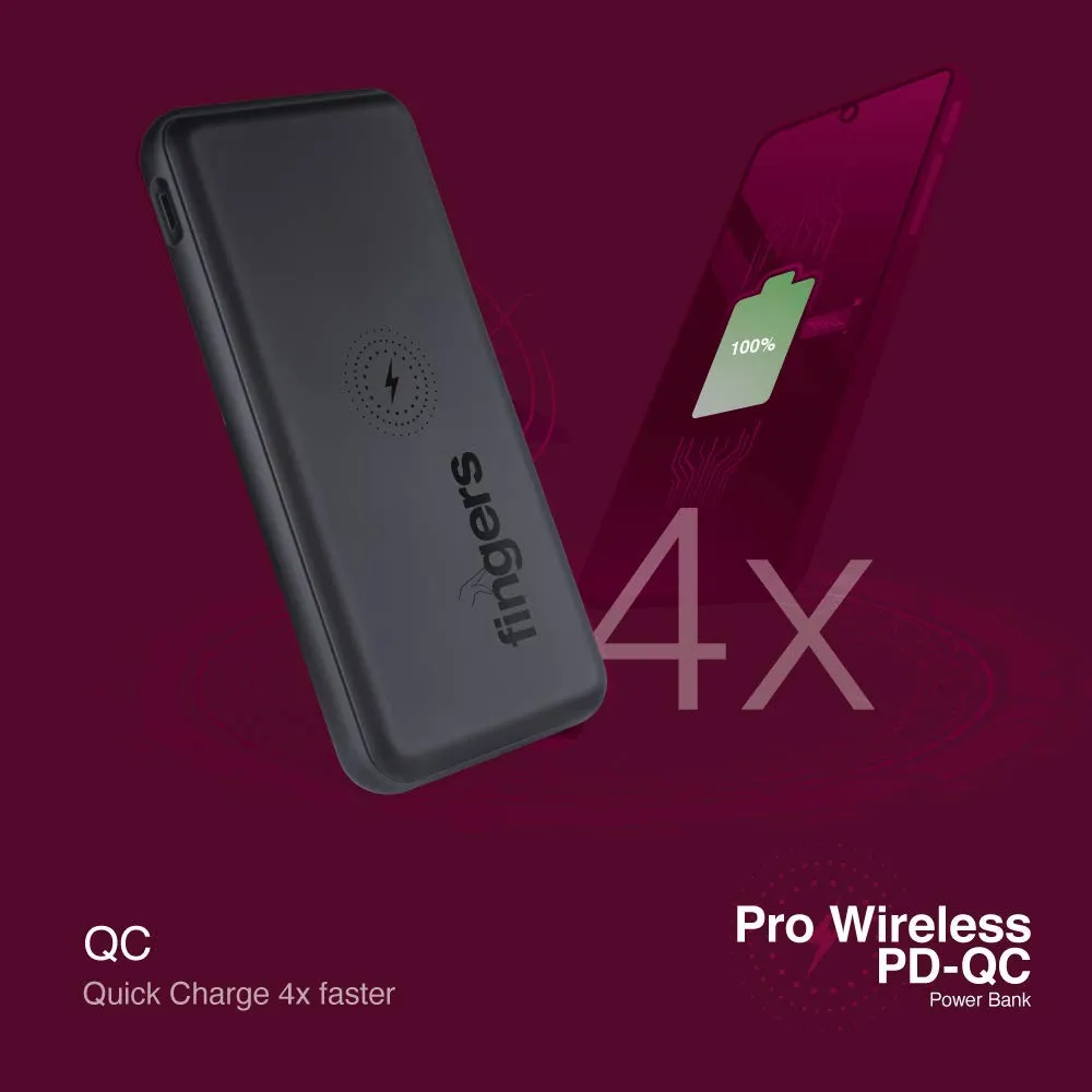 FINGERS Pro Wireless PD-QC Power Bank [10,000 mAh Li-Polymer Power Delivery (PD)