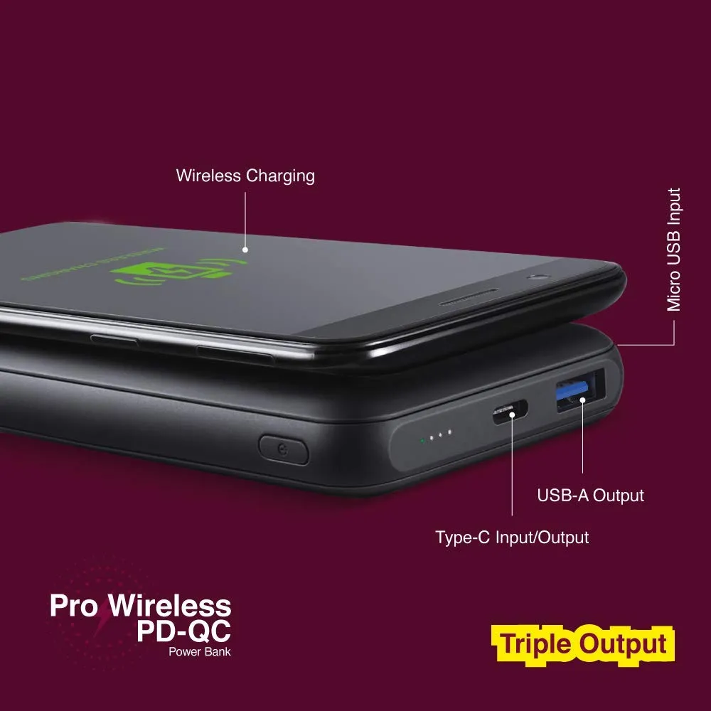 FINGERS Pro Wireless PD-QC Power Bank [10,000 mAh Li-Polymer Power Delivery (PD)