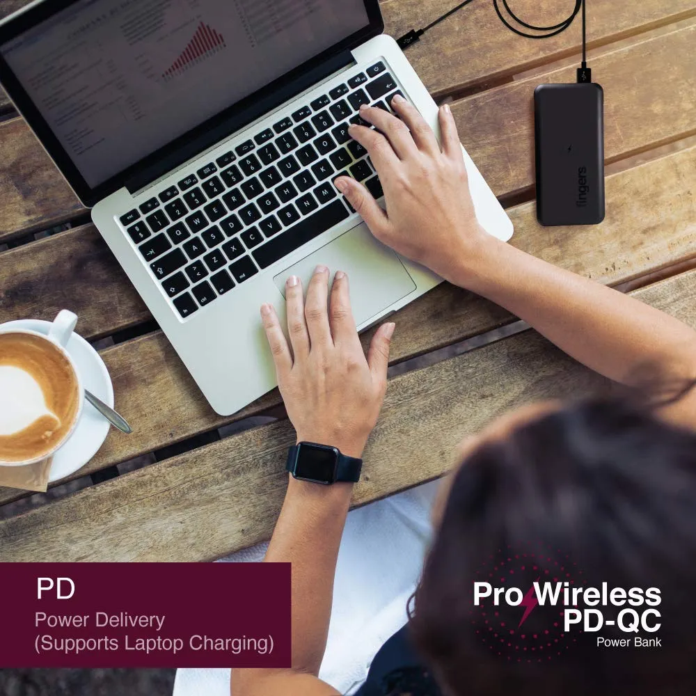 FINGERS Pro Wireless PD-QC Power Bank [10,000 mAh Li-Polymer Power Delivery (PD)