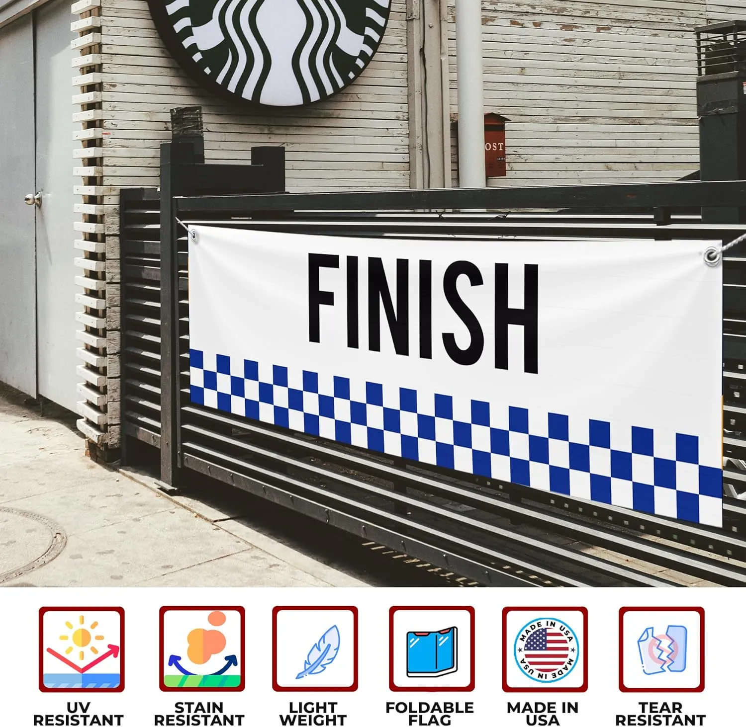 Finish Line Large Banners and Signs for Outdoor by Mavis Printing-Polyester Banner with 4 Holes for Easy Hang Indoor & Outdoor| 6x2 Feet UV & Water Resistant HD Banner| Made in USA
