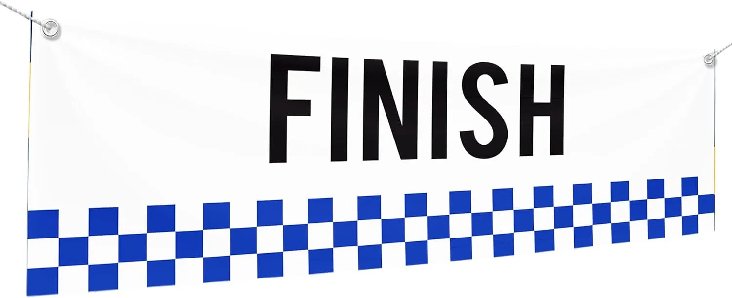 Finish Line Large Banners and Signs for Outdoor by Mavis Printing-Polyester Banner with 4 Holes for Easy Hang Indoor & Outdoor| 6x2 Feet UV & Water Resistant HD Banner| Made in USA